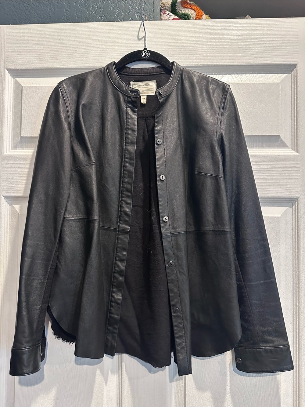 Current/Elliott Black Leather Button-Front Shirt